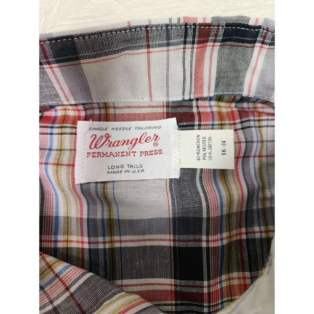 Vintage 60s Wrangler Cursive Label USA Western Plaid Pearl Buttons Nwot 16-34 - Picture 7 of 12